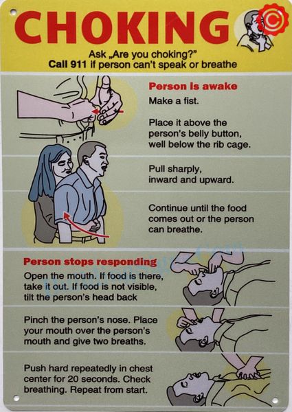 HOW TO HELP A PERSON WHO IS CHOKING SIGN (Aluminum SIGNS 14X10)