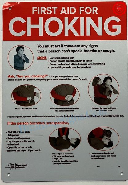 FIRST AID FOR CHOKING Sign (Aluminum SIGNS 14X10)