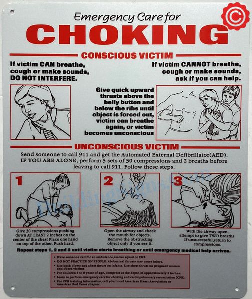 HOW TO HELP A CHOKING PERSON SIGN (ALUMINUM SIGNS 13X11)