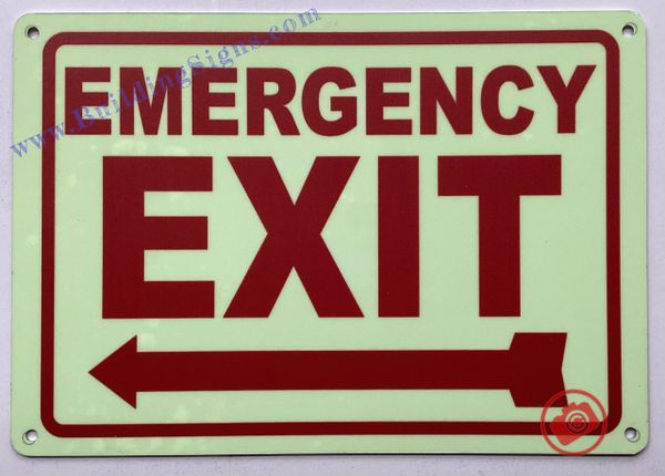 EMERGENCY EXIT LEFT SIGN- REFLECTIVE !!! (ALUMINUM SIGNS 7X14)
