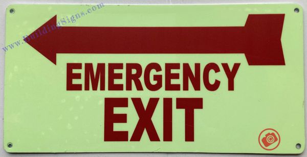 EMERGENCY EXIT LEFT SIGN (ALUMINUM SIGNS 7X14)