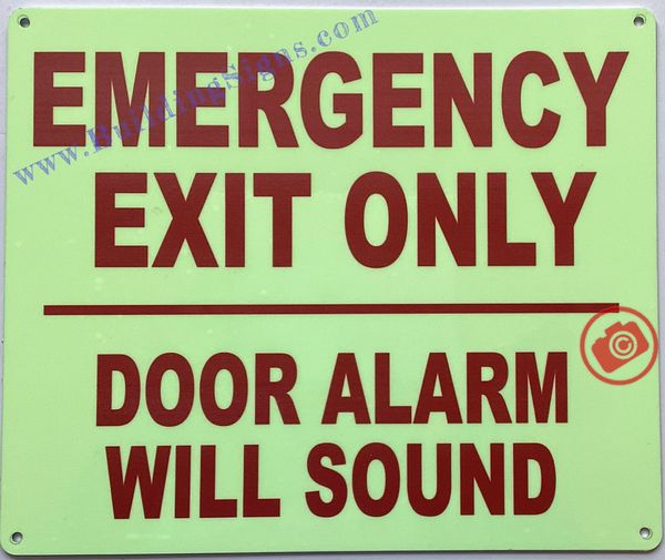 EMERGENCY EXIT ONLY ALARM WILL SOUND SIGN (ALUMINUM SIGNS 6X14)