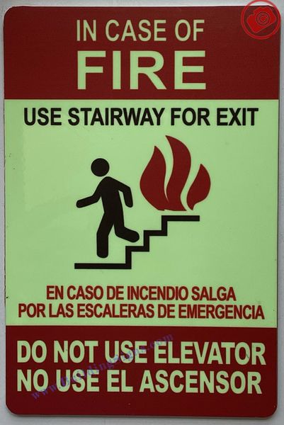 IN CASE OF FIRE USE STAIRWAY FOR EXIT SIGN (ALUMINUM SIGNS 9x6)