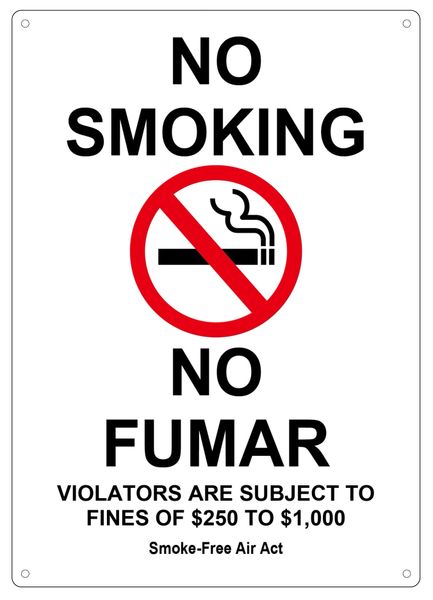 NO SMOKING VIOLATORS ARE SUBJECT TO FINES OF $250-$1000 Smoke free Air Act SIGN