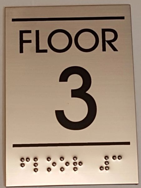 FLOOR NUMBER THREE (3) SIGN - STAINLESS STEEL (5.75X4)