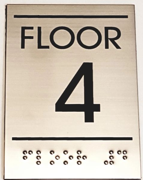 FLOOR NUMBER FOUR (4) SIGN - STAINLESS STEEL (5.75X4)