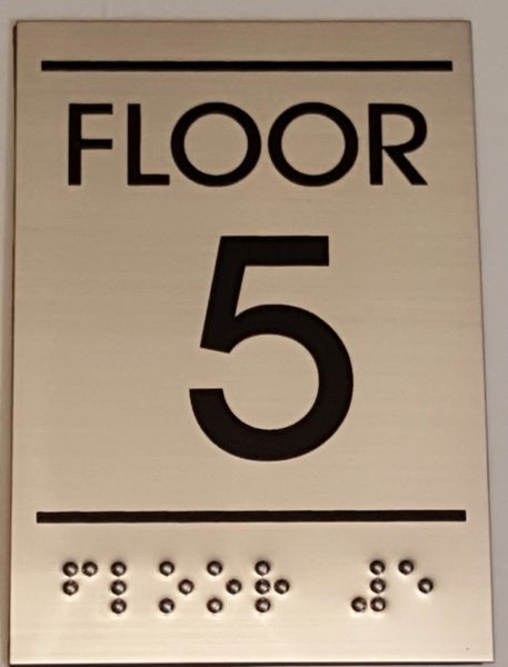 FLOOR NUMBER FIVE (5) SIGN - STAINLESS STEEL (5.75X4)