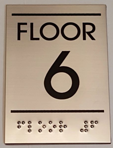 FLOOR NUMBER SIX (6) SIGN - STAINLESS STEEL (5.75X4)