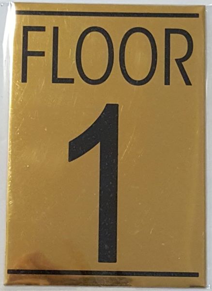 FLOOR NUMBER ONE (1) SIGN – GOLD ALUMINUM (5.75X4)