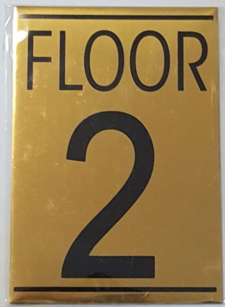FLOOR NUMBER TWO (2) SIGN – GOLD ALUMINUM (5.75X4)