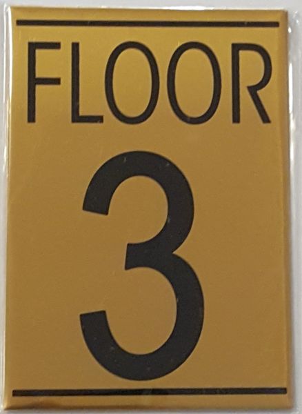 FLOOR NUMBER THREE (3) SIGN – GOLD ALUMINUM (5.75X4)