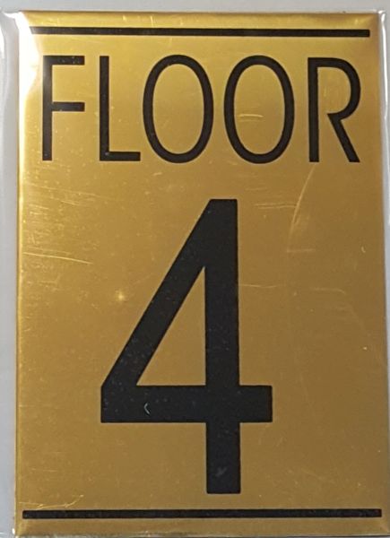 FLOOR NUMBER FOUR (4) SIGN – GOLD ALUMINUM (5.75X4)