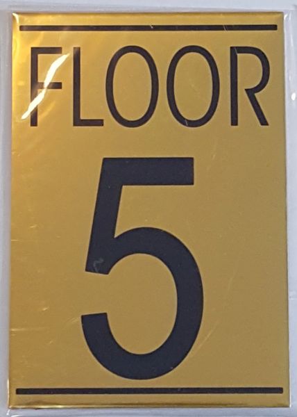FLOOR NUMBER FIVE (5) SIGN – GOLD ALUMINUM (5.75X4)