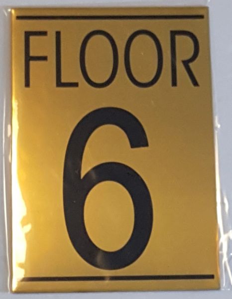 FLOOR NUMBER SIX (6) SIGN – GOLD ALUMINUM (5.75X4)