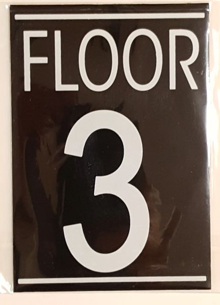 FLOOR NUMBER THREE (3) SIGN – BLACK (5.75X4)