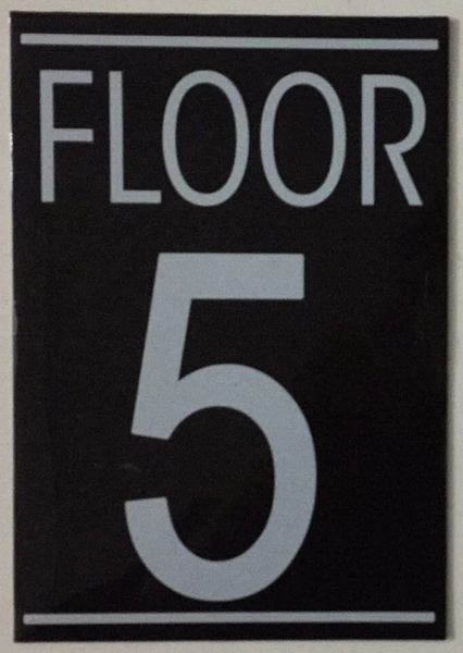 FLOOR NUMBER FIVE (5) SIGN – BLACK (5.75X4)
