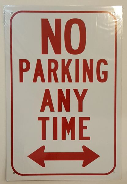 NO PARKING SIGN–WHITE ALUMINUM (18X12)