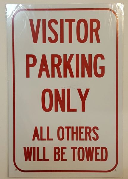 VISITOR PARKING ONLY SIGN–WHITE ALUMINUM (18X12)