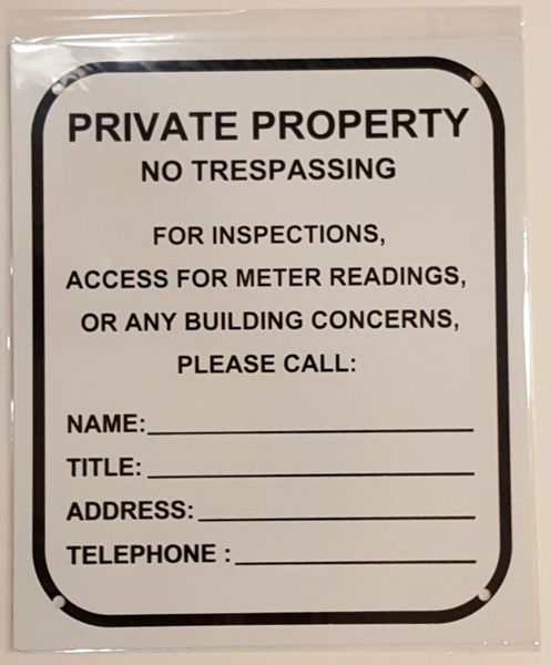 BUILDING ACCESS CONTACT SIGN–WHITE ALUMINUM (10X8.5)