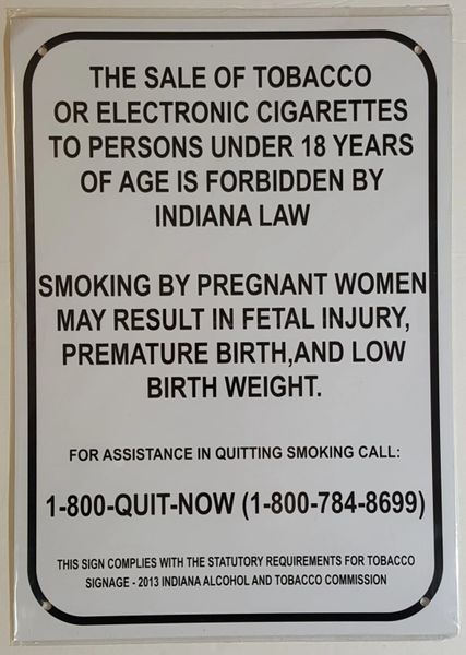 SALE OF TOBACCO AND ELECTRONIC CIGARETTES SIGN– WHITE ALUMINUM (14X10)