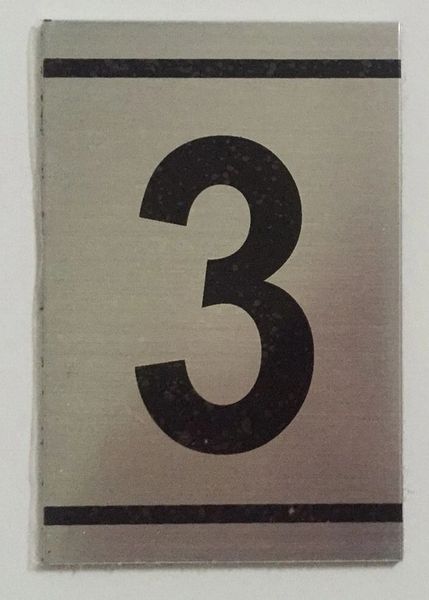 z- NUMBER THREE SIGN – 3 SIGN- BRUSHED ALUMINUM (2.25X1.5)