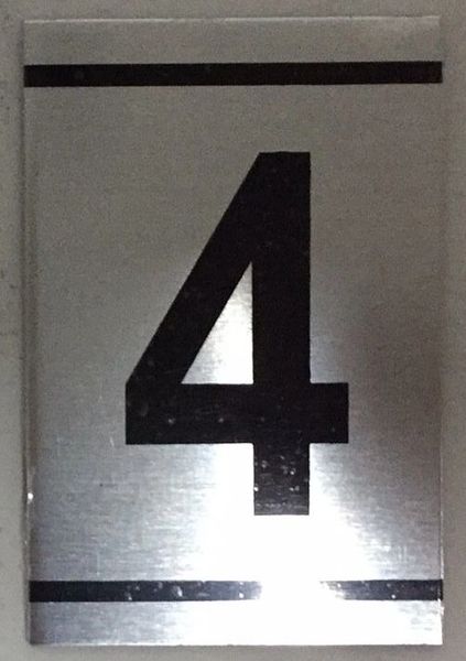 z- NUMBER FOUR SIGN – 4 SIGN- BRUSHED ALUMINUM (2.25X1.5)