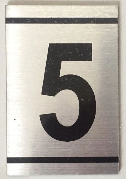 z- NUMBER FIVE SIGN – 5 SIGN- BRUSHED ALUMINUM (2.25X1.5)