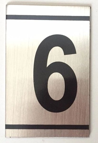 z- NUMBER SIX SIGN – 6 SIGN- BRUSHED ALUMINUM (2.25X1.5)