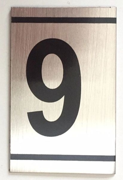 z- NUMBER NINE SIGN – 9 SIGN- BRUSHED ALUMINUM (2.25X1.5)