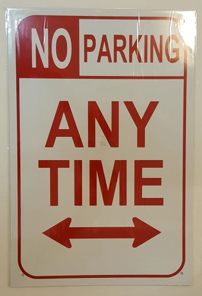 NO PARKING SIGN–WHITE ALUMINUM (18X12)