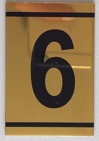 z-NUMBER SIX SIGN – 6 SIGN - GOLD ALUMINUM (2.25X1. 5)