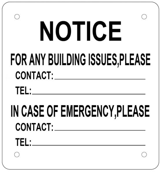 EMERGENCY CONTACT SIGN (ALUMINUM SIGN SIZED 8.5X8)