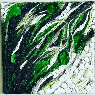 Marble and green color tile pieces