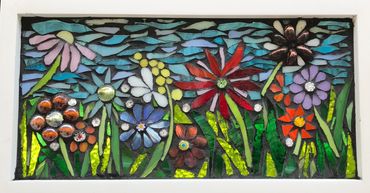 Glass Mosaic Painting Colorful Flower Bed