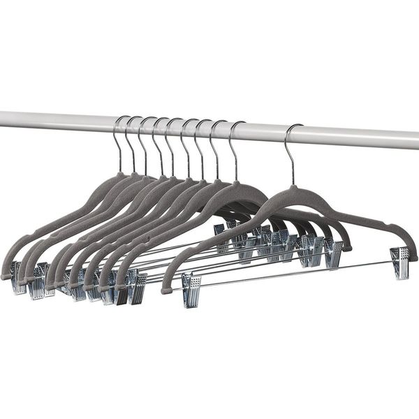 Homeit 10 Pack Clothes Hangers with clips Gray Velvet Hangers use for