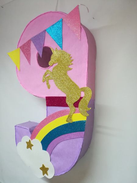 number nine Unicorn pinata, rainbow unicorn pinata. Unicorn birthday party  decoration. rainbow birthday party. Unicorn decoration.