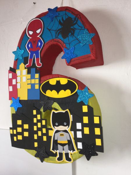 Piñata Batman Spiderman super hero theme fun Smash Party Stick birthday UK