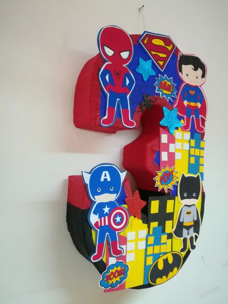 Inspired super heroes pinata. number decorated Birthday Party