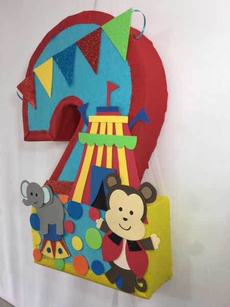 Small Circus Number 1 Pinata for 1st Birthday, Gold Foil Carnival