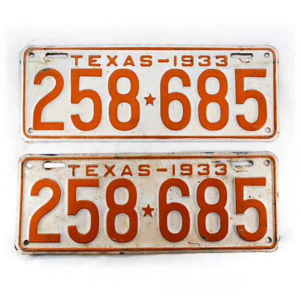Texas 1933 Passenger Plates, Original Condition