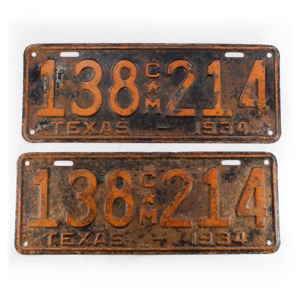 Texas 1934 Commercial Plates, Original Condition