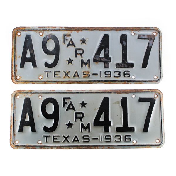 Texas 1936 Farm Truck Plates, Original Condition, Unissued