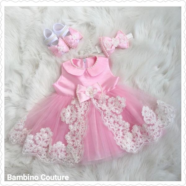 Ruby Lace Pearl Baby Dress Pink 12 18 Months