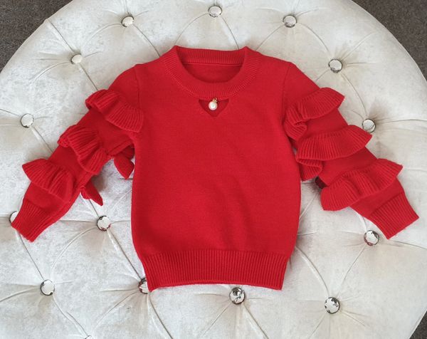 Ruffle Sleeve Pearl Jumper Red