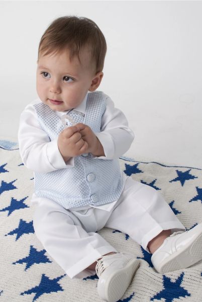 Baby Boys Giorgio Baby Blue Checked Waistcoat Christening Suit ...
