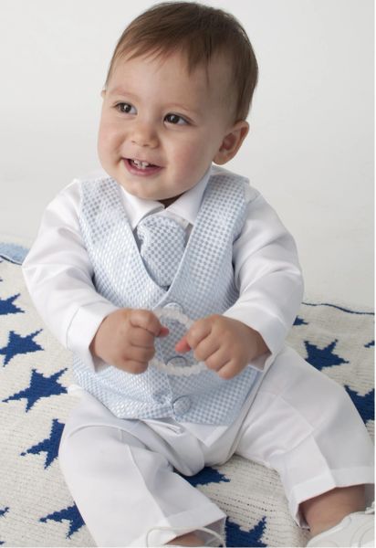 Baby Boys Giorgio Baby Blue Checked Waistcoat Christening Suit ...