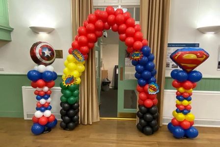 Balloon arch, balloons, mavel balloons