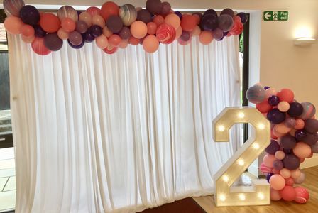 Light up number, backdrop, balloon garland