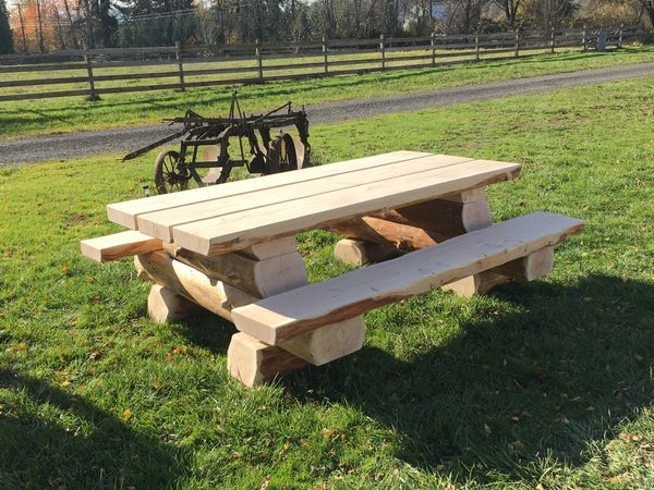 Wooden outdoor bench discount table