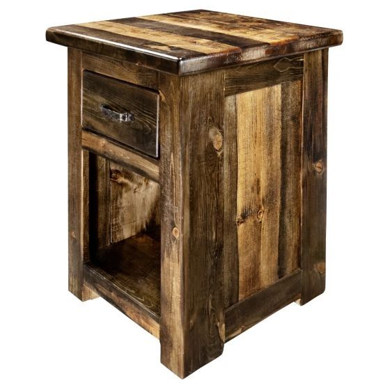 Big Sky Timber Single Drawer Nightstand Custom Handmade Log, Rustic